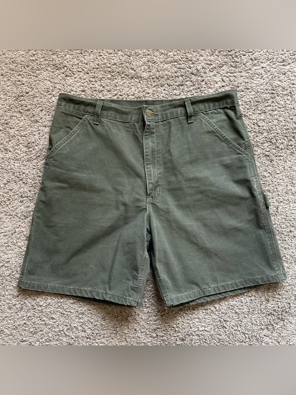 Carhartt B83 MOS Moss Green Mens Canvas Carpenter Cargo Shorts Sz 36 Union Made